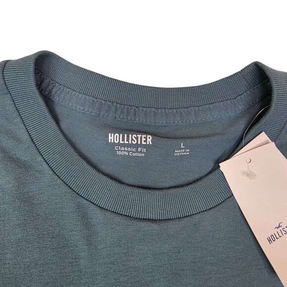 Hollister Mens Classic Fit T-Shirt L 100% Cotton Green Short Sleeve New - Picture 6 of 7